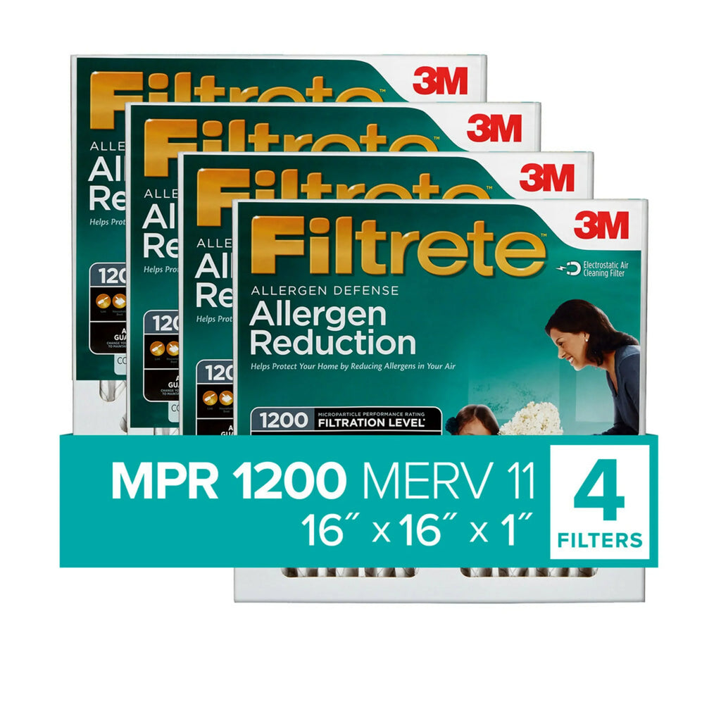 Filtrete by 3M 16x16x1,  11, Allergen Reduction  Furnace Air Filter, 1200 , 4 Filters