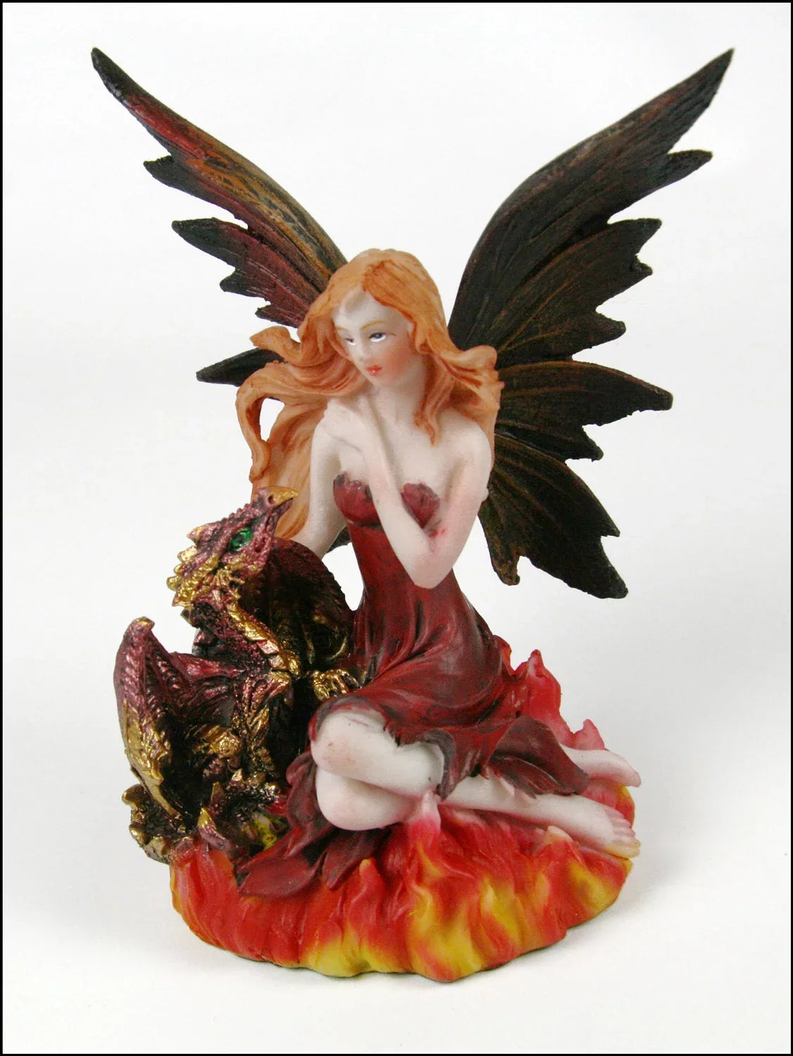 5" Fairy with Red Dragon - cast in quality resin with a feel like ceramic