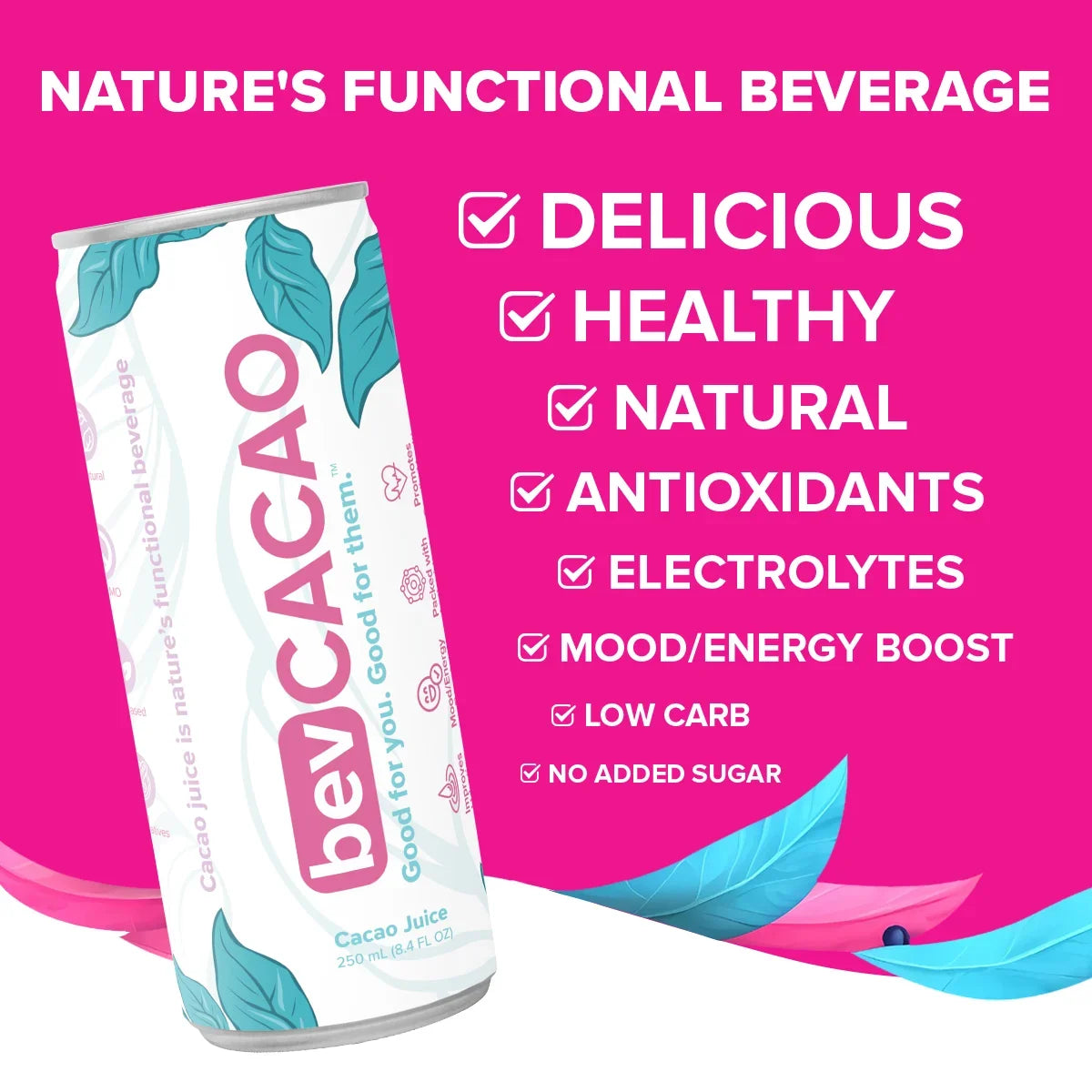 bevCacao Cacao Juice Superfruit | Highest Antioxidant Drink| Natural Electrolytes | Healthy Energy Boost | Improves Hydration. Fruit of the Cocoa Pod. 8.4oz Cans 8 Pack