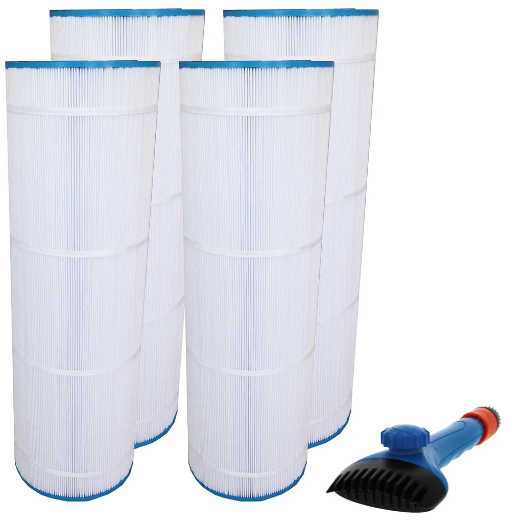 Tier1 Pool & Spa Filter Cartridge 4-pk with Tier1 Wand Brush Filter Cleaner | Replacement for Hayward CX1750RE, C1900RE, -1294, PA175 and More | 175 sq ft Pleated Fabric Filter Media