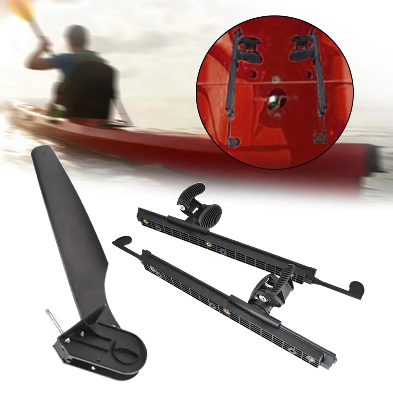 kesoto Kayak Rudder Kayak Foot Pegs Boat Tail Watercraft Rudder with Foot Brace Pedals for Fishing Boat Canoeing Marine Accessories