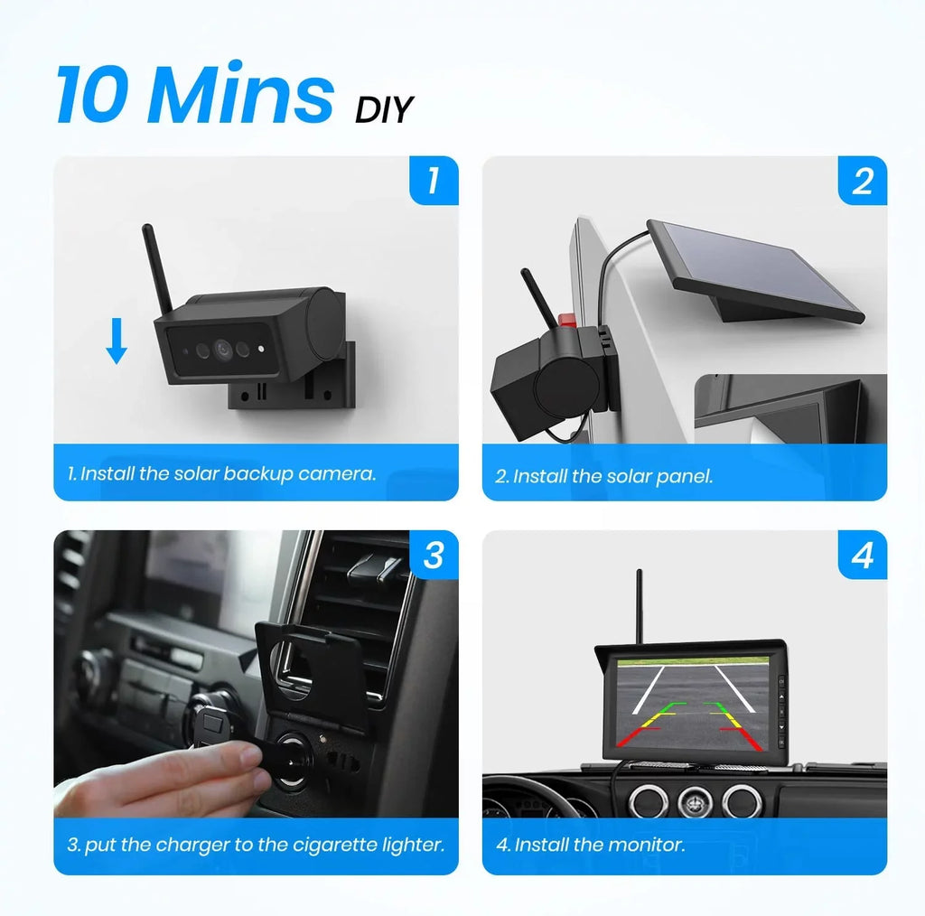Auto-Vox Wireless Solar Backup Camera 7"  Monitor Kit Support 2 Cameras  Night Vision Reverse Camera for Truck  Trailer Van Solar4