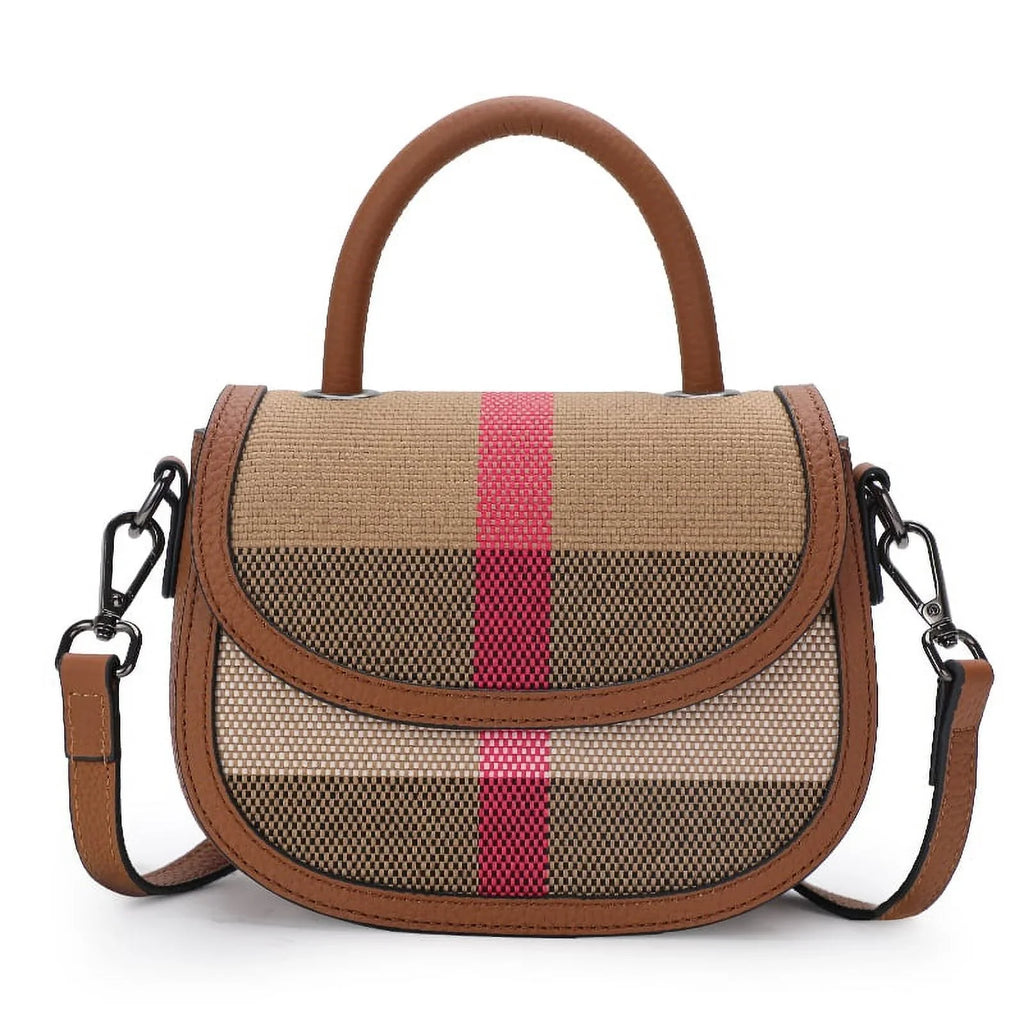 Aidrani   New Women's One Shoulder Crossbody Bag Canvas with Cowhide Saddle Bag