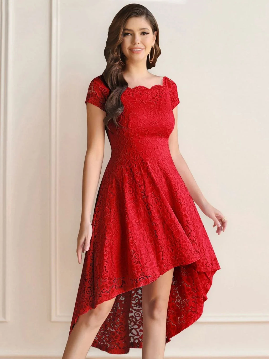 Dressystar Women Lace Bridesmaid Dress Female Knee-Length Hi-Lo Cocktail Party Dress