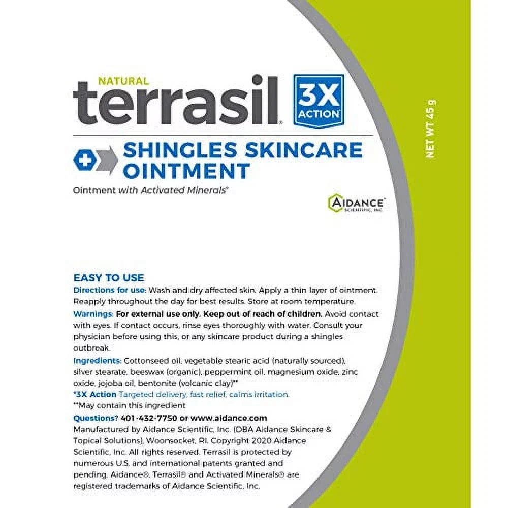 Shingles Treatment Cream - 3X Triple Action Patented Natural Formula for Herpes Zoster Outbreaks Causing Painful Rash and Nerve Pain by Terrasil - 45gm Tube 2-Pack