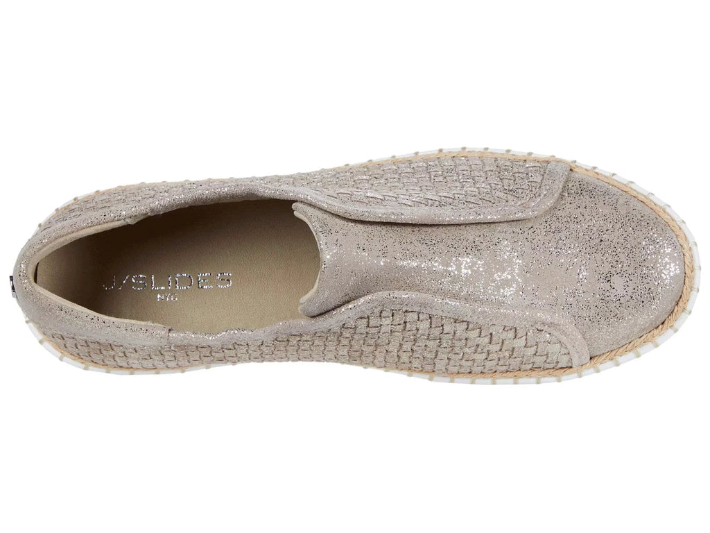 J  Womens Gold Padded Logo Hardware Woven Goring Kayla Round Toe Platform Slip On Leather Sneakers Shoes 10 M