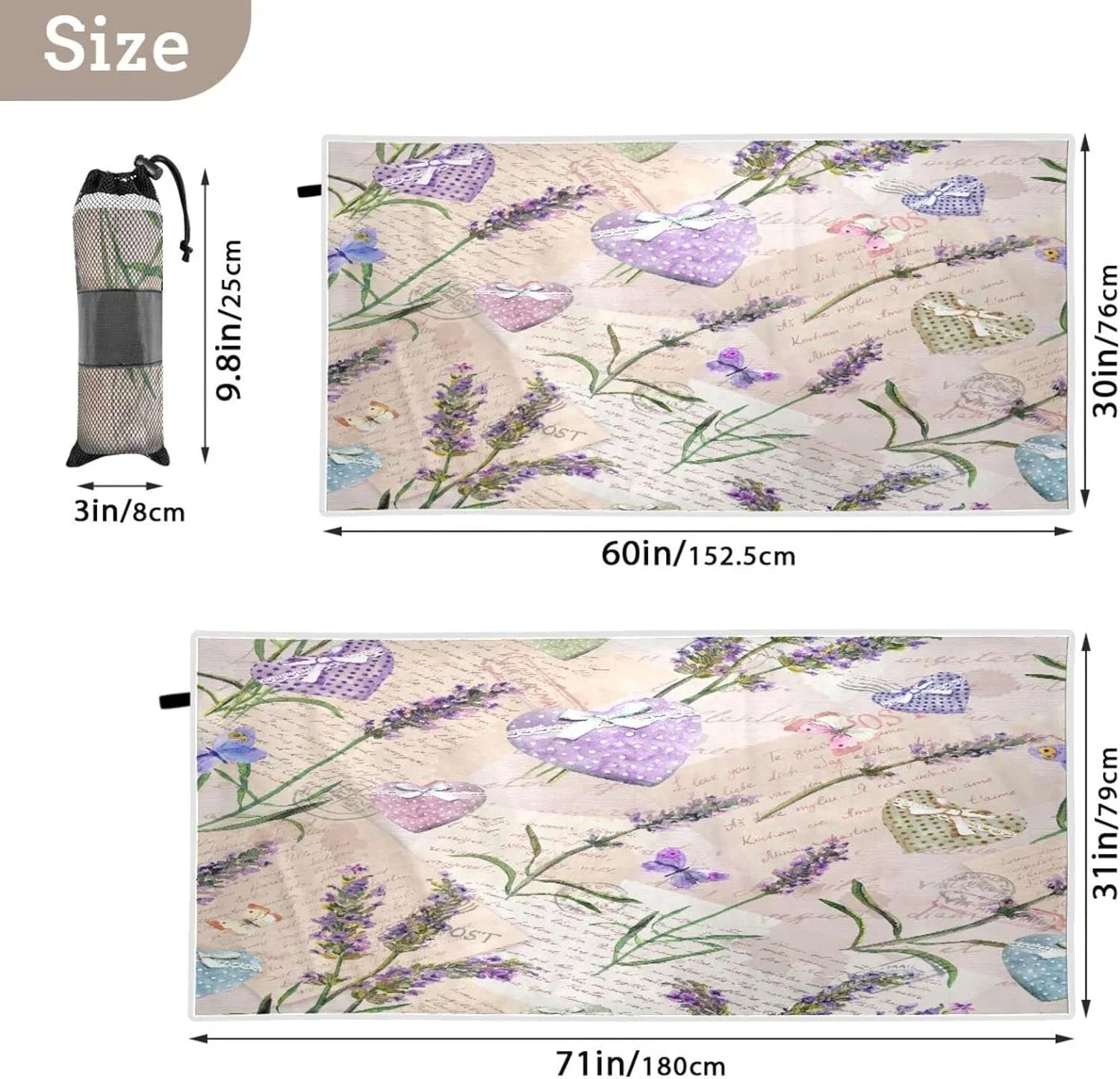 Bestwell Purple Lavender Floral Beach Towel Oversized Towel Blanket, Thin Lightweight Microfiber Sand Free Quick Dry Towel, 30”X60” Multipurpose Pool Bath Yoga Swim Shower Towel