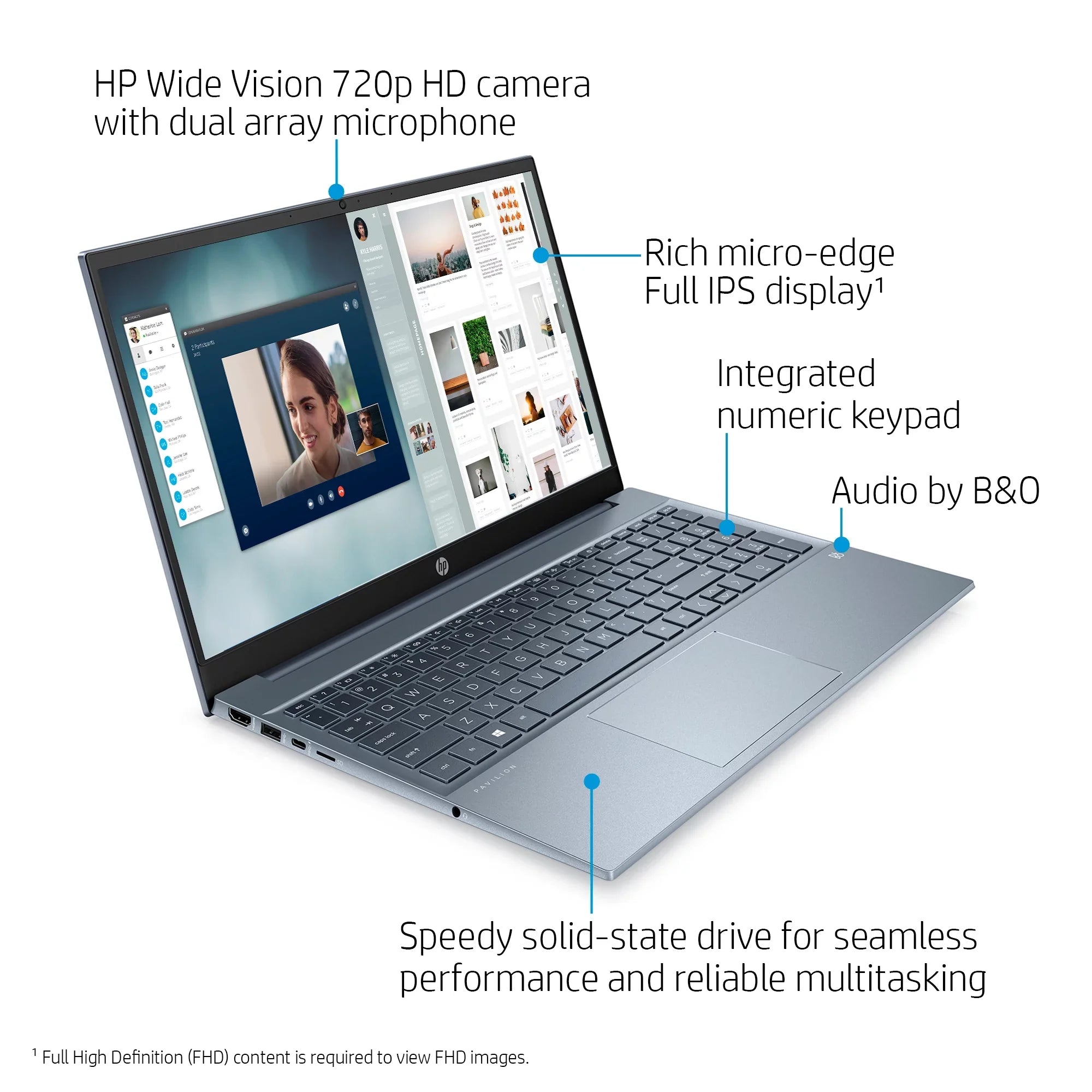 Pavilion 15.6" ,  Ryzen 7-5700U, 8GB , 512GB , Horizon Blue, Windows 11, 15-eh1070wm