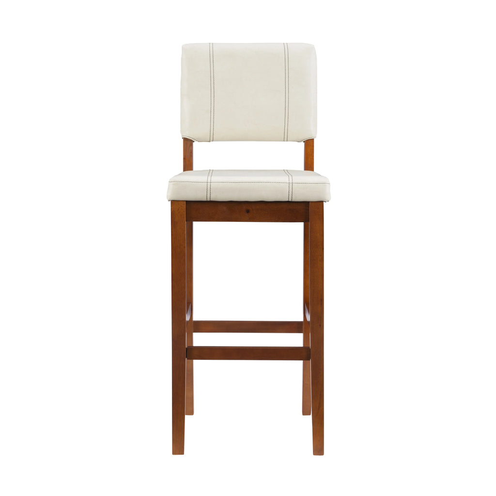 Linon Mulberry Padded Bar Stool, 30" Seat Height, Medium Dark Walnut Finish with Cream  Fabric