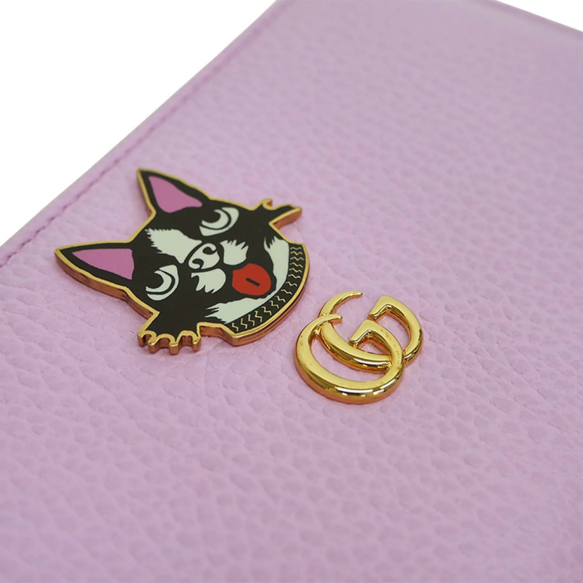 Pre-Owned  Gucci 499337  Marmont Bosco Zip Around Wallet Round Purse Light Pink Dog Boston Terrier (Like New)