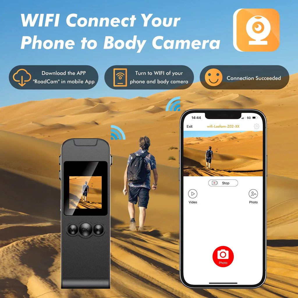 Losfom Z02 WiFi Body Camera, 1296P Body Worn Camera with Audio and Video Recording (Only Camera)