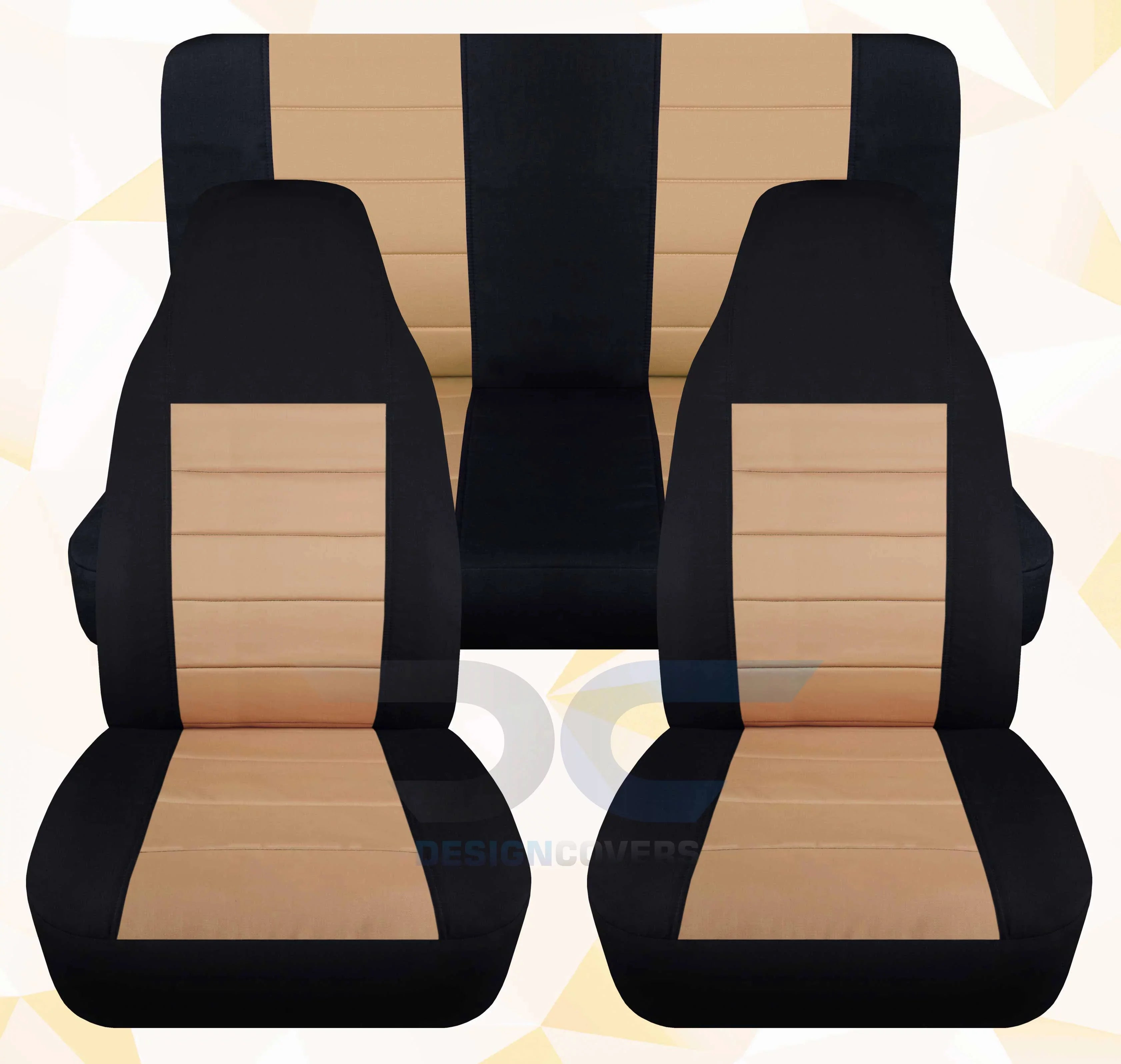 T233-Designcovers Compatible with 2003-2006 Jeep Wrangler  Two Tone Seat Covers:Black and Tan - Full Set Front&Rear