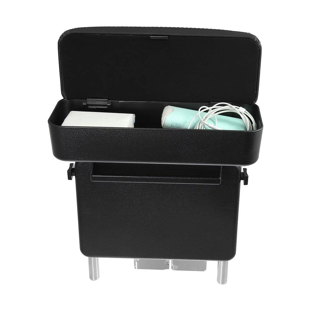Car Center Armrest Box Seat Gap Adjustable Armrest Storage Organizer Box Armrest Black  Leather with Black Line