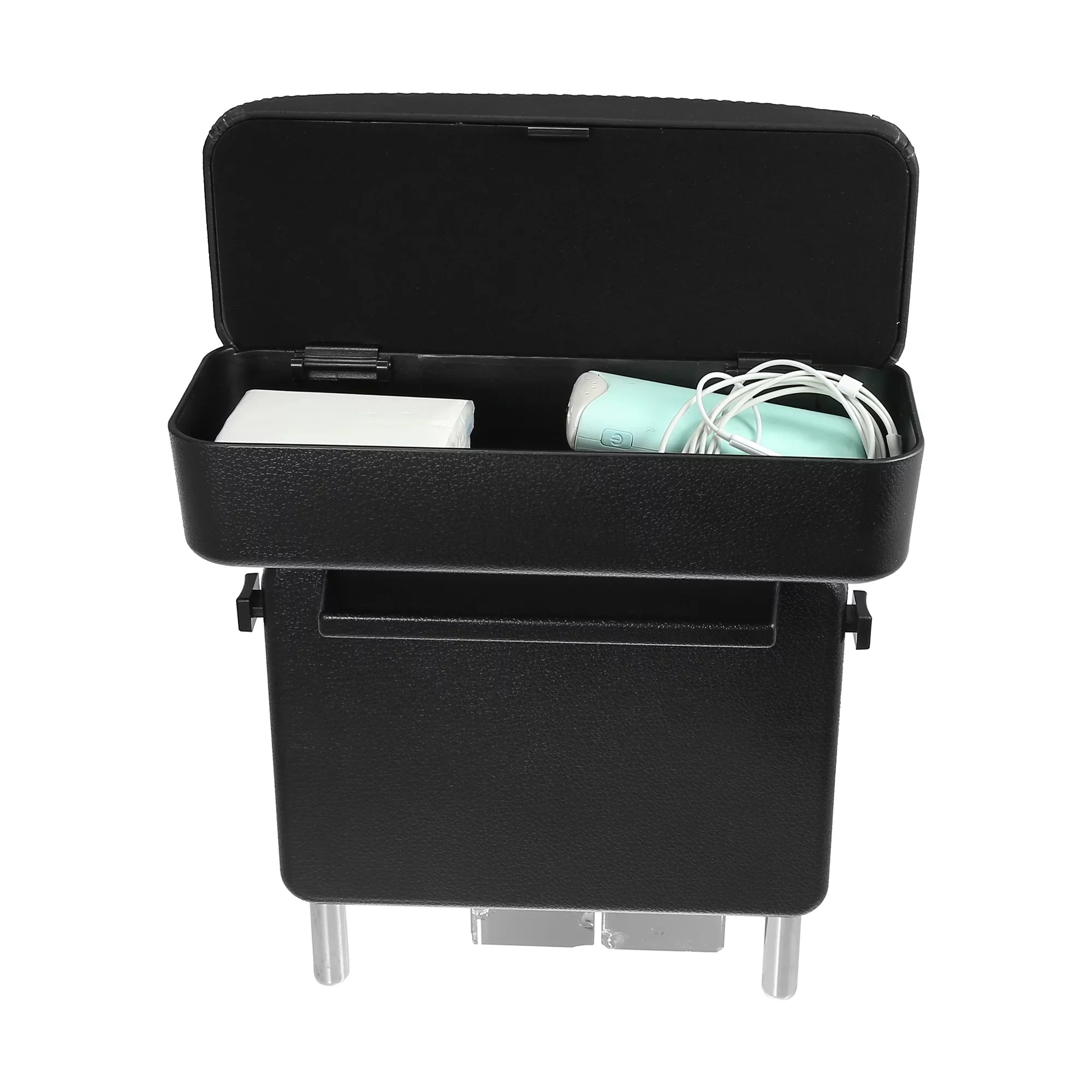 Car Center Armrest Box Seat Gap Adjustable Armrest Storage Organizer Box Armrest Black  Leather with Black Line