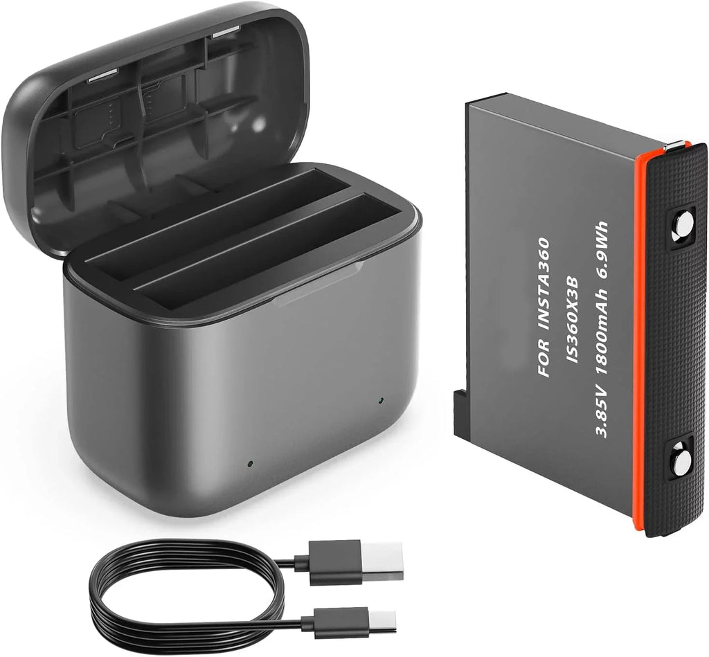 2 Channel Battery Charging Station & One Battery for Insta360 x3 Camera 1800mAh High Capacity, Charger Station with Misro  Card Slots