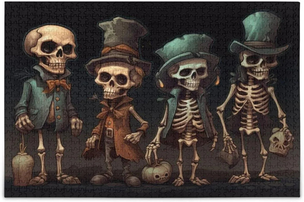 Dreamtimes 500  Wooden Jigsaw Puzzle Halloween Skeleton Print, Zigsaw with Alphabet Partition Storage Bag, Puzzle for Adults, Challenging Brain Exercise Family Game Gift for Kids Friends Parents