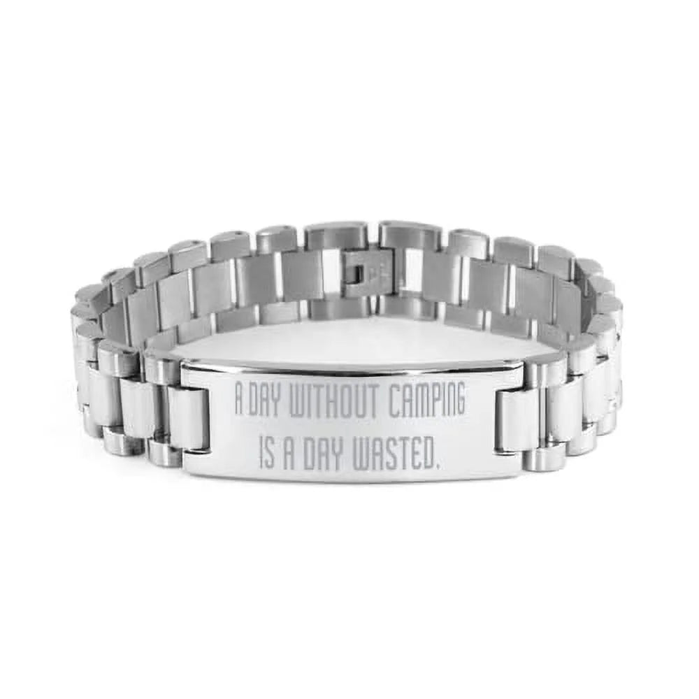 amangny A Day Without Camping is a Day Wasted. Ladder Bracelet, Camping Engraved Bracelet, Beautiful for Camping