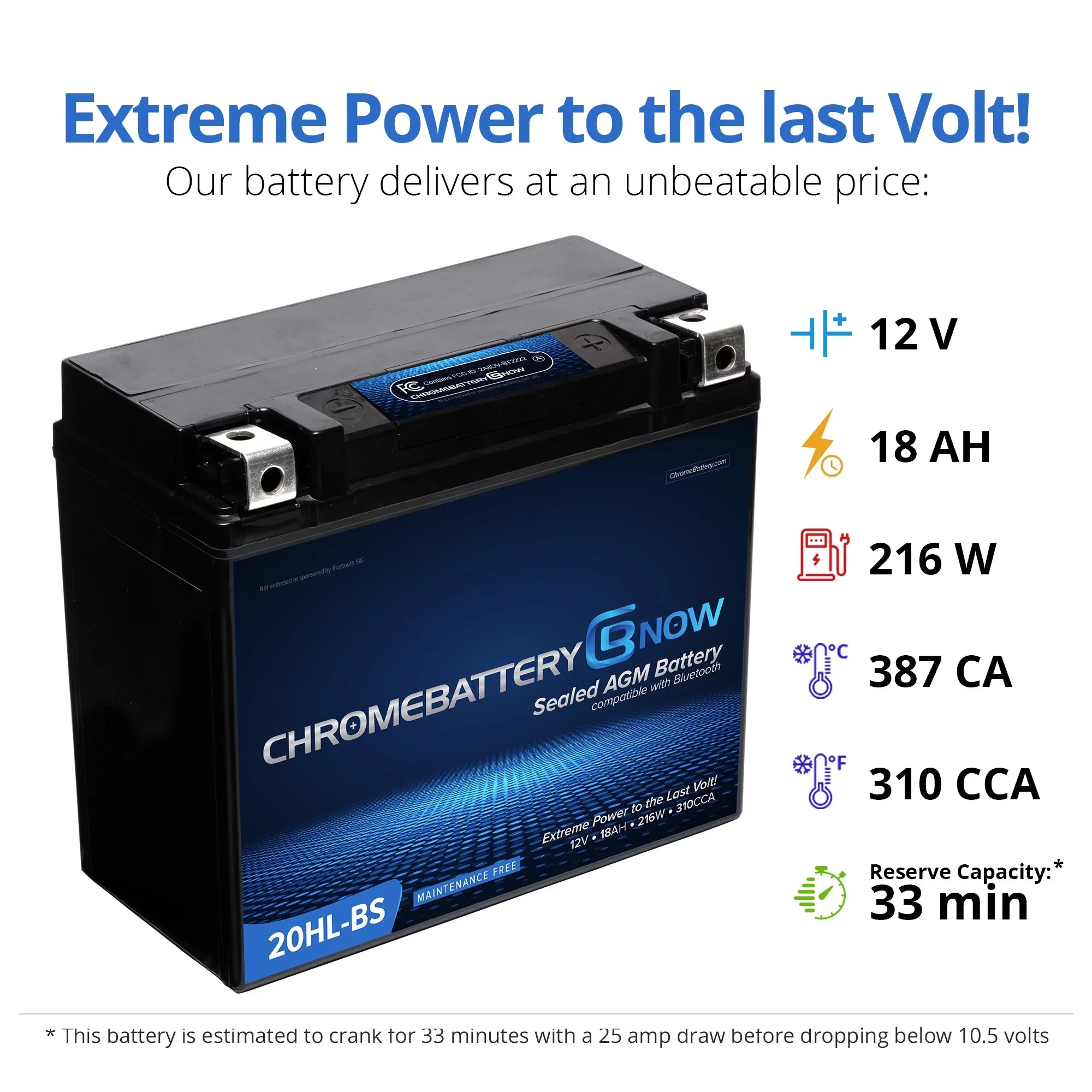 Chrome Battery Now Ytx20hl-bs (20hl-bs 12 Volt,18 Ah, 270 Cca) Intelligent Wireless Smartphone Connectivity  Battery for Personal Watercraft - Brp (sea-doo) 900 Spark Years (2014 - 2021)