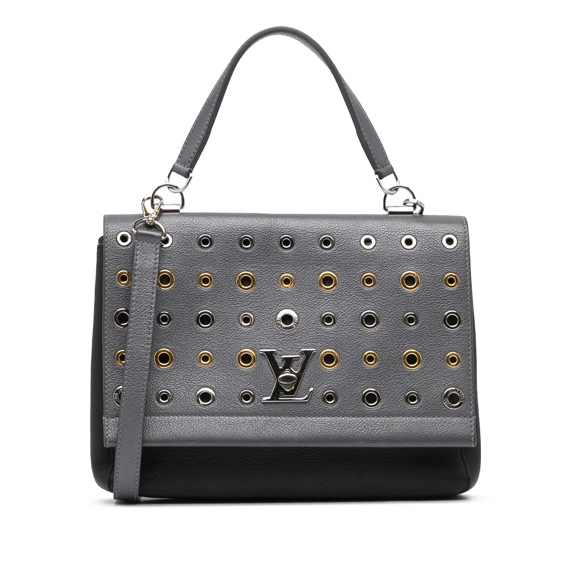 Pre-Owned Authenticated Louis Vuitton Eyelet LockMe  Calf Leather Gray Satchel Unisex (Good)