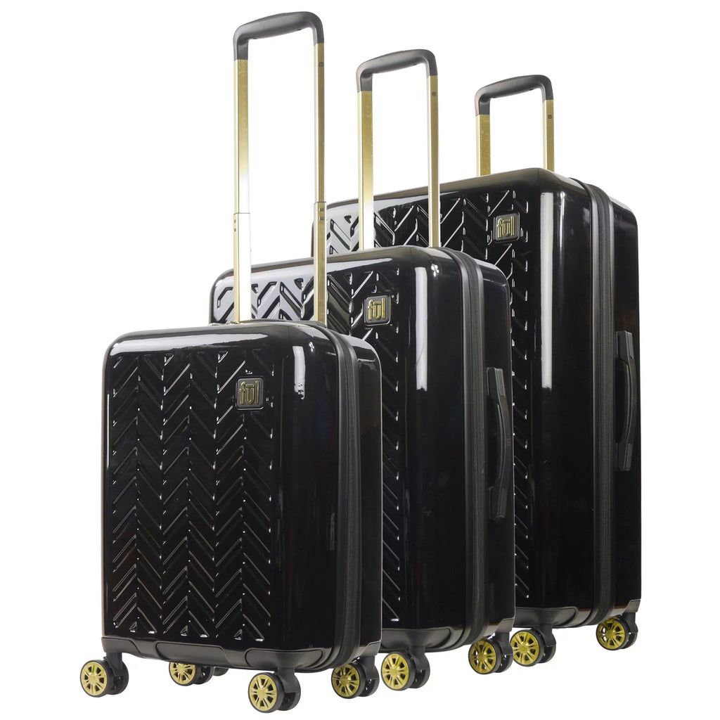 Grove 3 Piece Set Rolling Luggage, Hardshell Suitcase with Spinner Wheels, 22, 27, and 31 Inch, Black