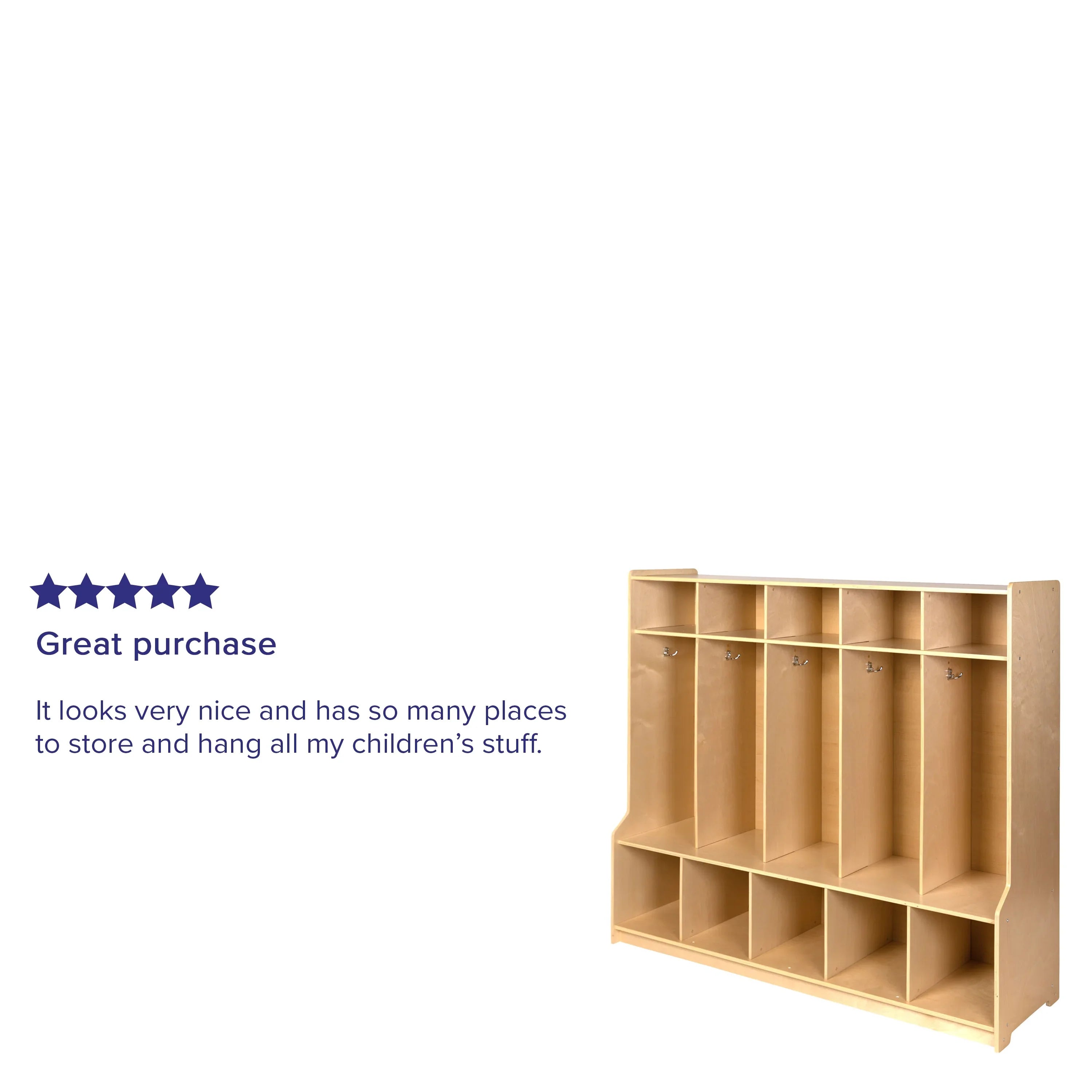 Emma + Oliver Wood 5 Section School Coat Locker with Bench, Cubbies and Storage Organizer Hook