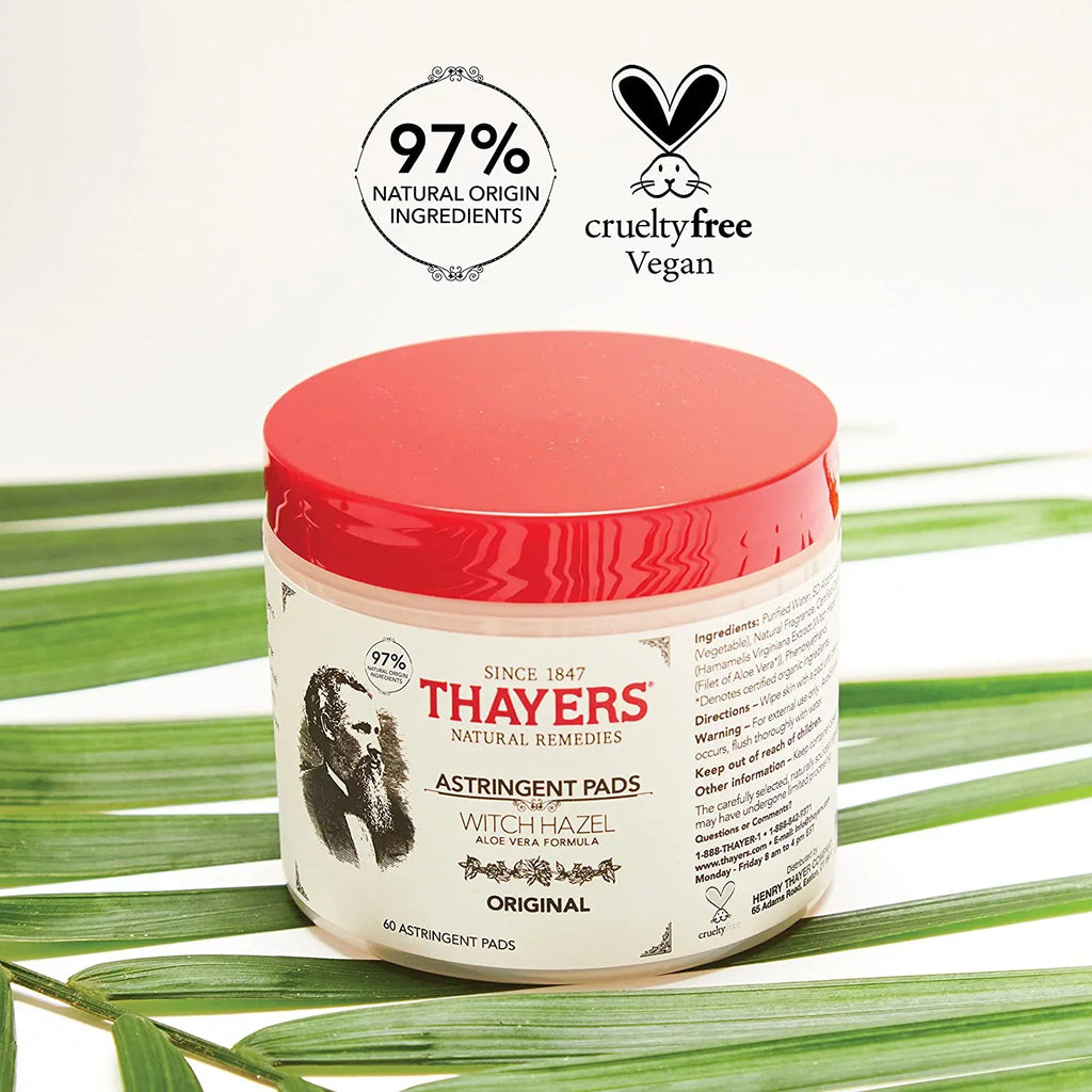 Thayers Witch Hazel Aloe Vera Formula Original 60 Pads Pack of 4