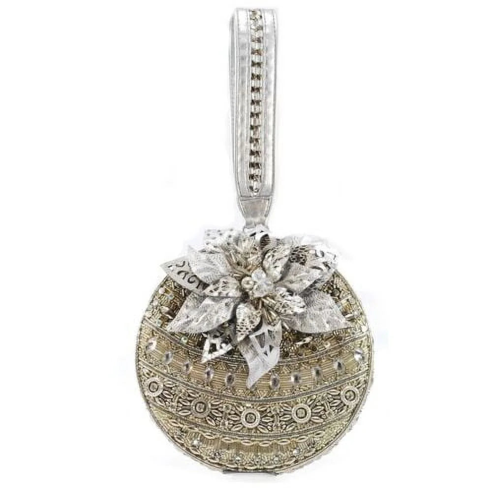 Mary Frances Snow Globe Xmas Silver Holiday Ornament Wristlet Bag Bead Purse New