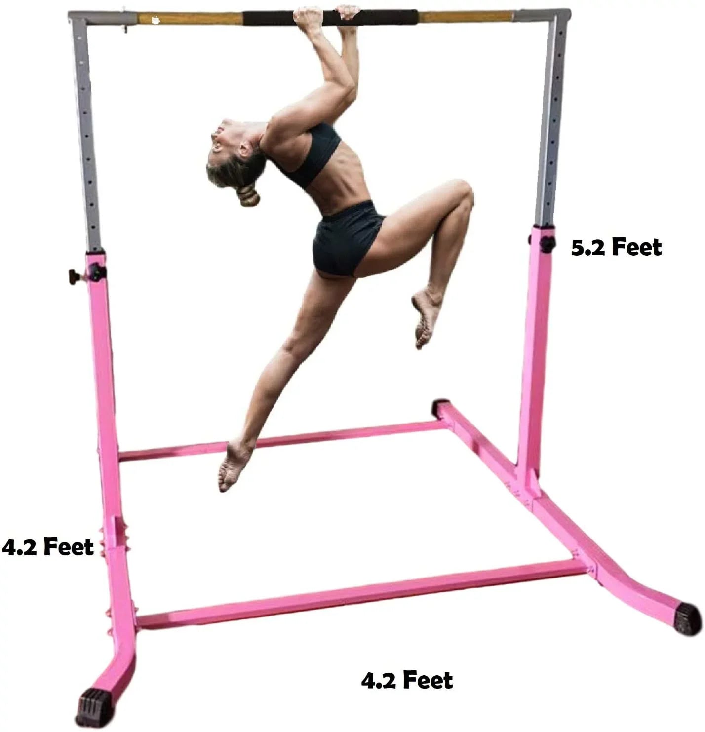 Pro-Gymnastics Expandable Gymnastics Kip Bar Horizontal Bar Junior Gymnastic Training High Bar Asymmetric Bar 13 Level Height Adjustable 3 to 5  Cushioned Bar & Curved Legs (Pink)
