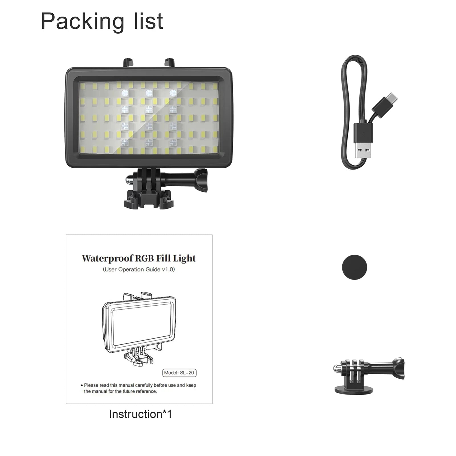 Tomshoo -20 Waterproof  Fill Video 8 Modes CRI95+ Dimmable IPX8 Underwater 40M Built-in Rechargeable Battery for Diving Snorkeling Underwater Photography Video Replacement for