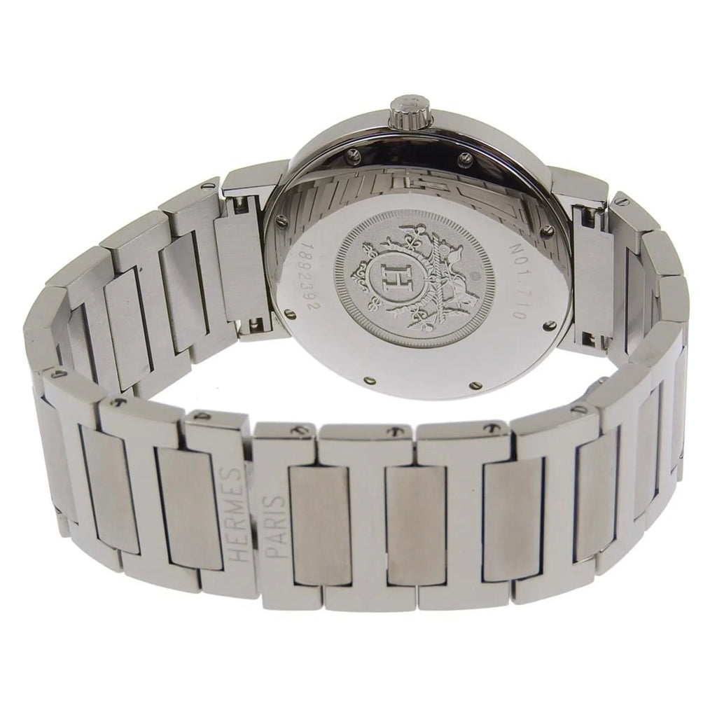 Pre-Owned Hermes Nomad Watch NO1.710 Stainless Steel Swiss Made Silver Quartz Analog Display White Dial Men's (Fair)