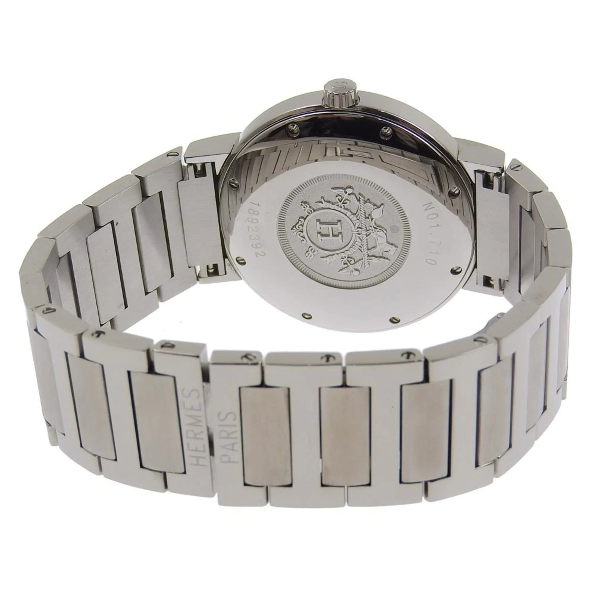 Pre-Owned Hermes Nomad Watch NO1.710 Stainless Steel Swiss Made Silver Quartz Analog Display White Dial Men's (Fair)