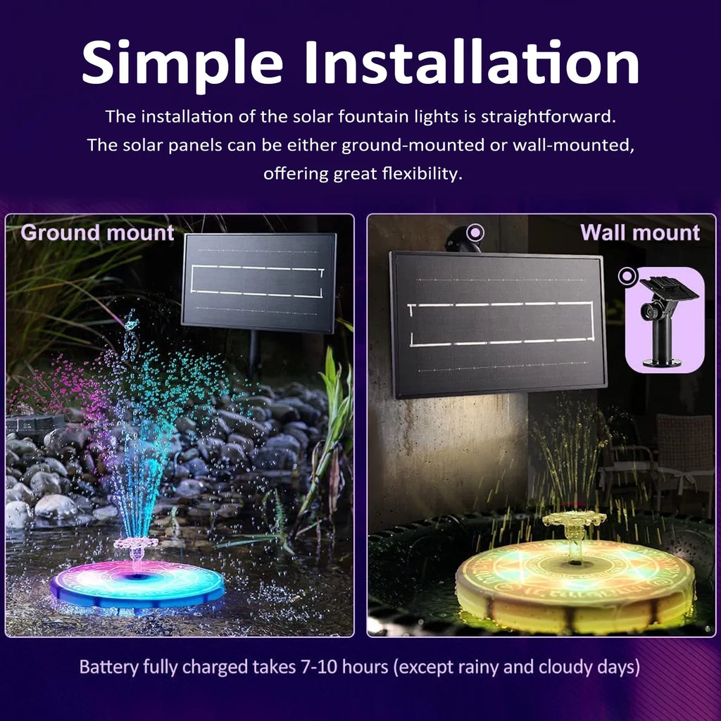Dcenta Fountain Light with Remote Control Solar Powered Bird Bath Fountains for Garden Pond