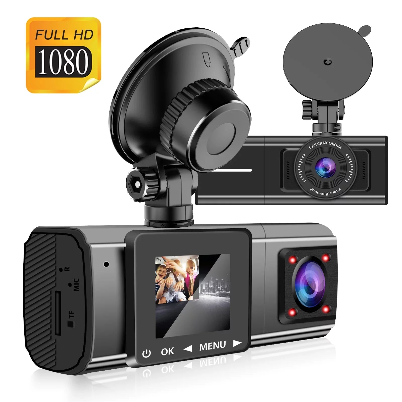 Dual Dash Cam,  1080P Dual Lens Front Insides Camera,  Car  Driving Recorder with Night Vision, 170° Wide Angle, Loop Recording, G-Sensor, Parking Mode - Black
