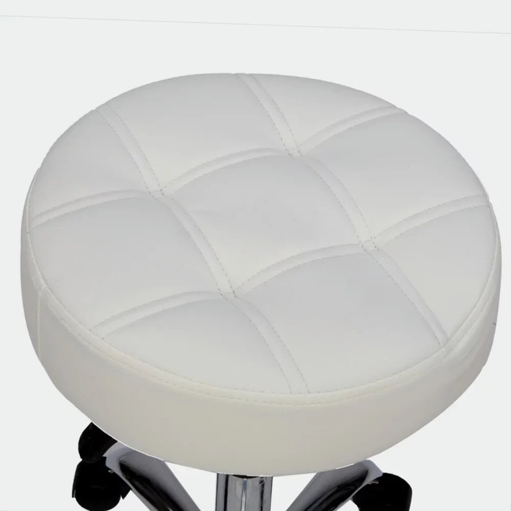Round Stool with Backrest Plating Five-Star Feet Technician Stool Suitable for Beauty Salon, Medical Clinic, Kitchen, Studio and Home Office White