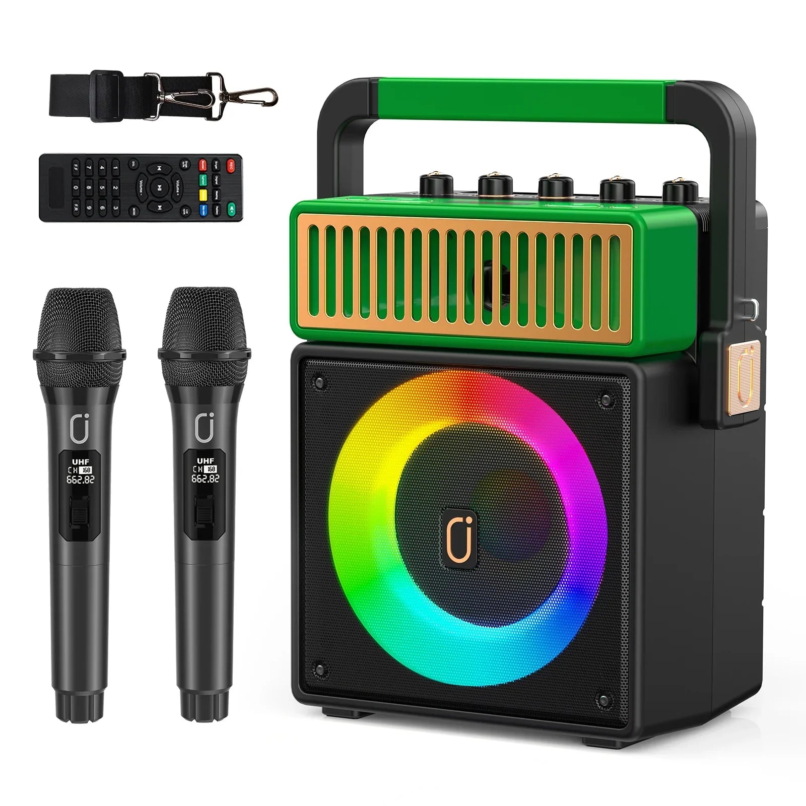 Karaoke Machine with 2 Wireless Microphones, Bluetooth Karaoke Speaker with Mic and Light, Singing Machine Home Karaoke System, Karaoke Machine for Adult (MS73)