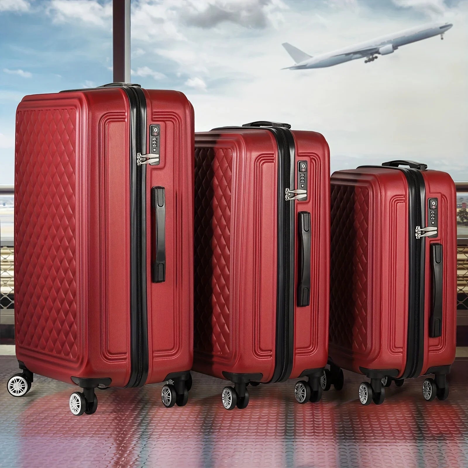 Minimalist Red Hard Shell Travel Luggage Cases For Outdoor Trip, With Spinner Wheels