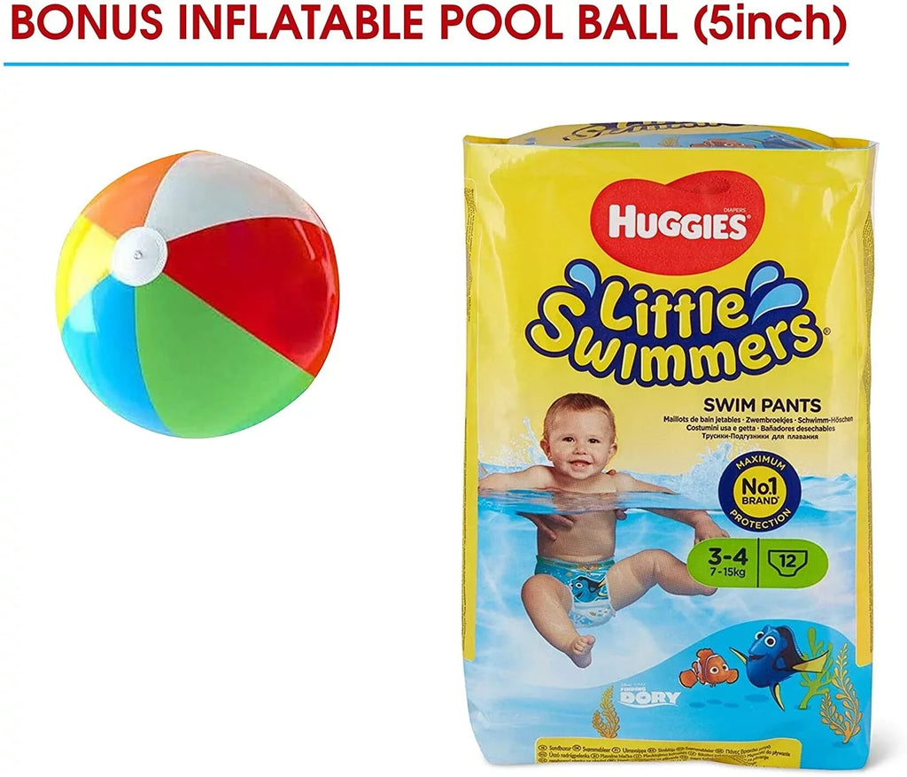 X-Small - Little Swimmers Disposable Swim Diapers, 7lb-18lb., 12-Count Bonus Inflatable Pool Ball 5 inch