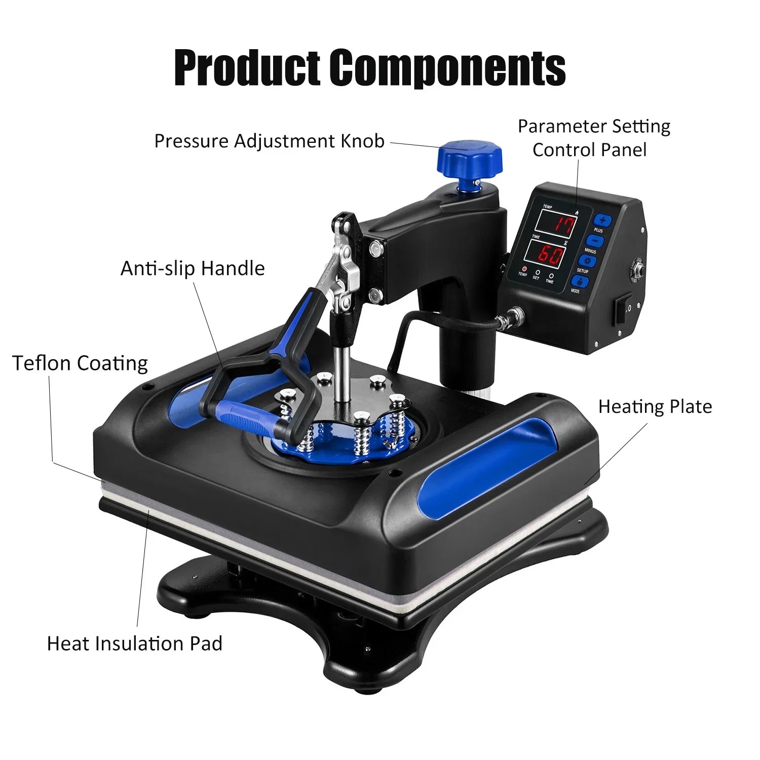 Blue Heat Press Machine 8 in 1, 12 x 15 Inches Sublimation Transfer Printer, Digital Precise  Control Printing, 360 Swing Away Vinyl Transfer Printer for T-Shirts, Canvas Bag, Pillow, Banner