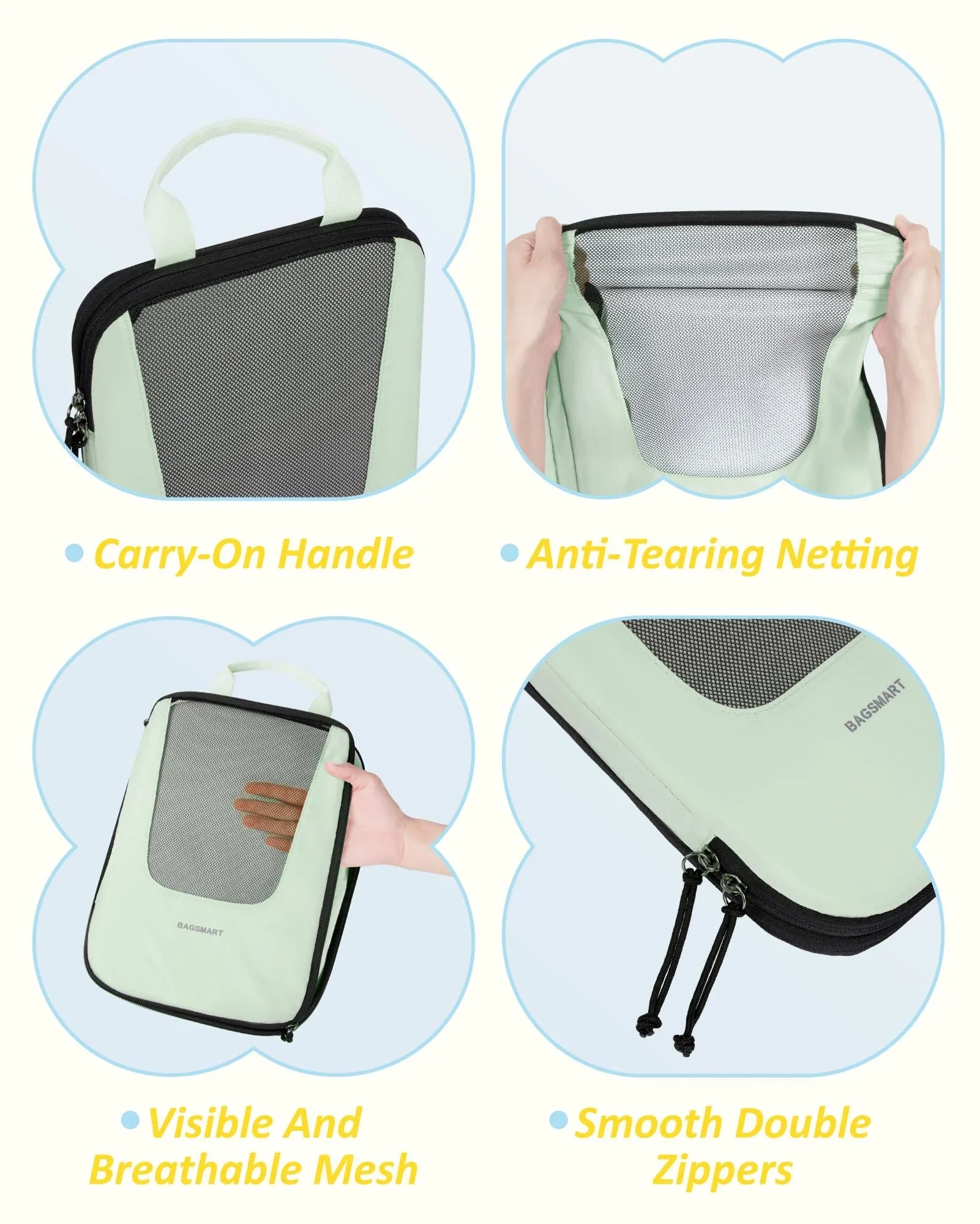 Packing Cubes for Travel, Compression Expandable 6 Pcs Luggage Packing Organizers Foldable Lightweight Suitcase Storage Bags for Travel Accessories, Green