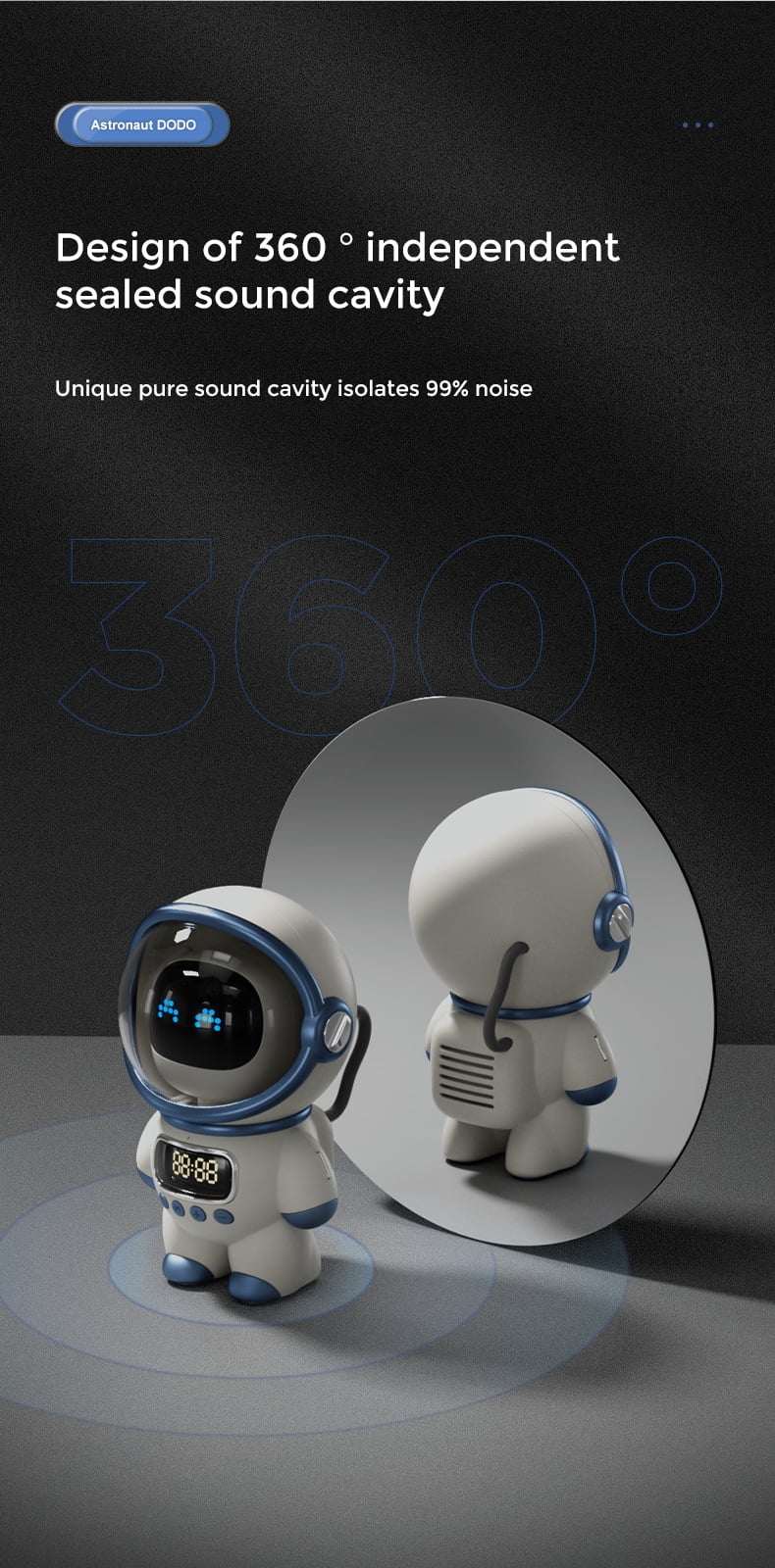 Astronaut-Shaped Smart Bluetooth Speaker with Clock, Alarm,  Radio, Sleep Night Light and  Card Support