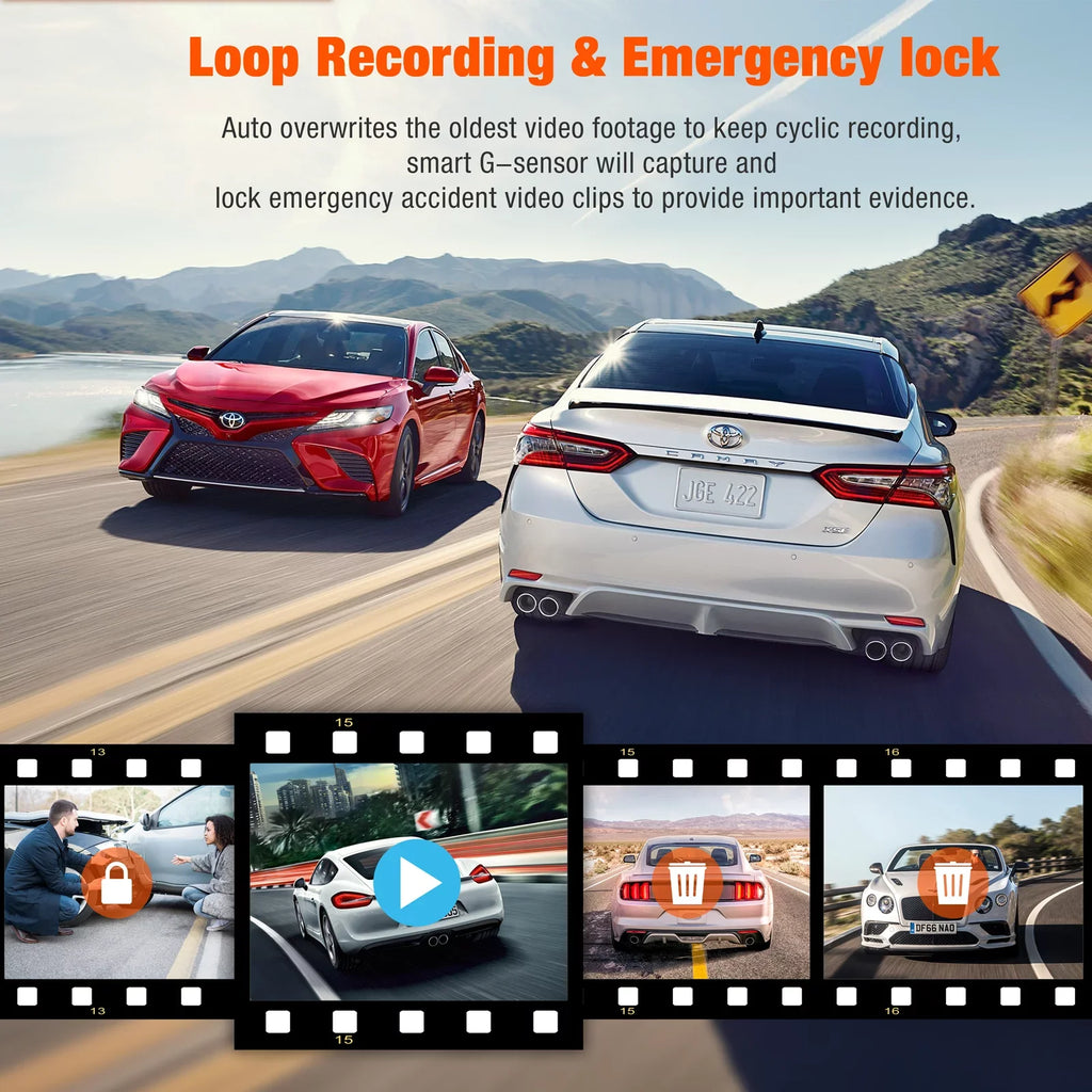 3 Channel Car Camera Dash Cam Front and Rear Inside with  Night Vision 1080P Dash Camera Three Way Triple Parking Monitor Motion Detection Accident Lock