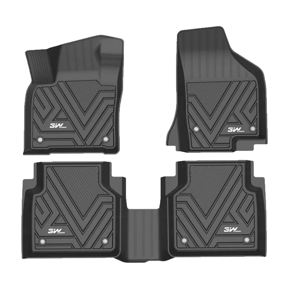 3W Floor Mats for Volkswagen Tiguan (2018-2023), All Weather Custom Fit Floor Liner for Volkswagen Tiguan,1st & 2nd Row Full Set Car Liners,Black