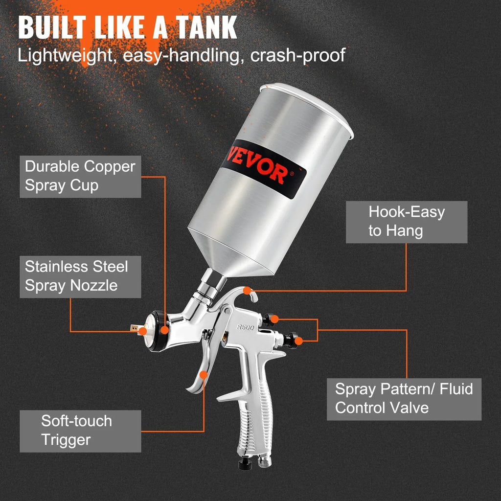 Air Spray Gun Kit Paint Gun Gravity Feed  1.3/1.4/1.8 mm Nozzle