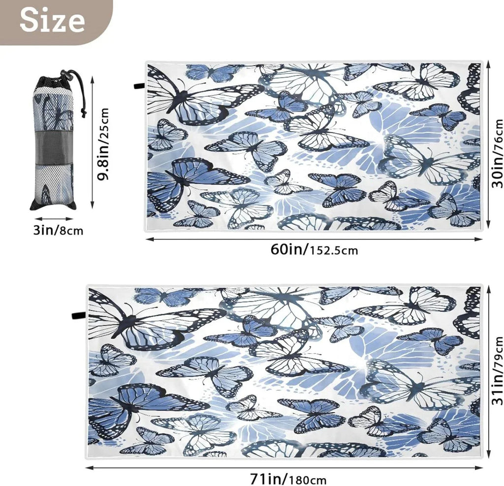 Bestwell Blue Butterfly Beach Towel Oversized Towel Blanket, Thin Lightweight Microfiber Sand Free Quick Dry Towel, 30”X60” Multipurpose Pool Bath Yoga Swim Shower Towel
