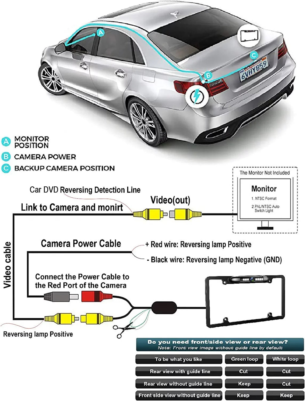 Silver Color Rear View Camera W/ Night Vision For  DDX26BT -26BT DDX25BT -25BT DDX24BT -NT500HDT