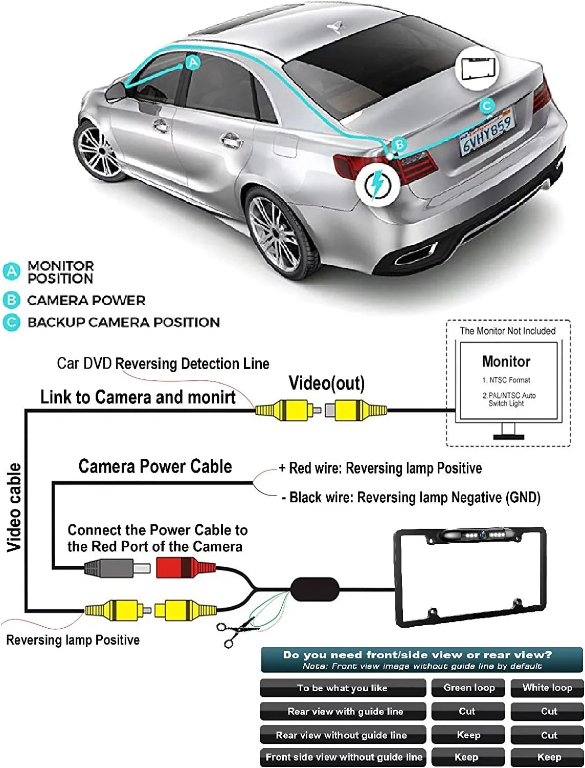 Silver Color Rear View Camera W/ Night Vision For  DDX26BT -26BT DDX25BT -25BT DDX24BT -NT500HDT