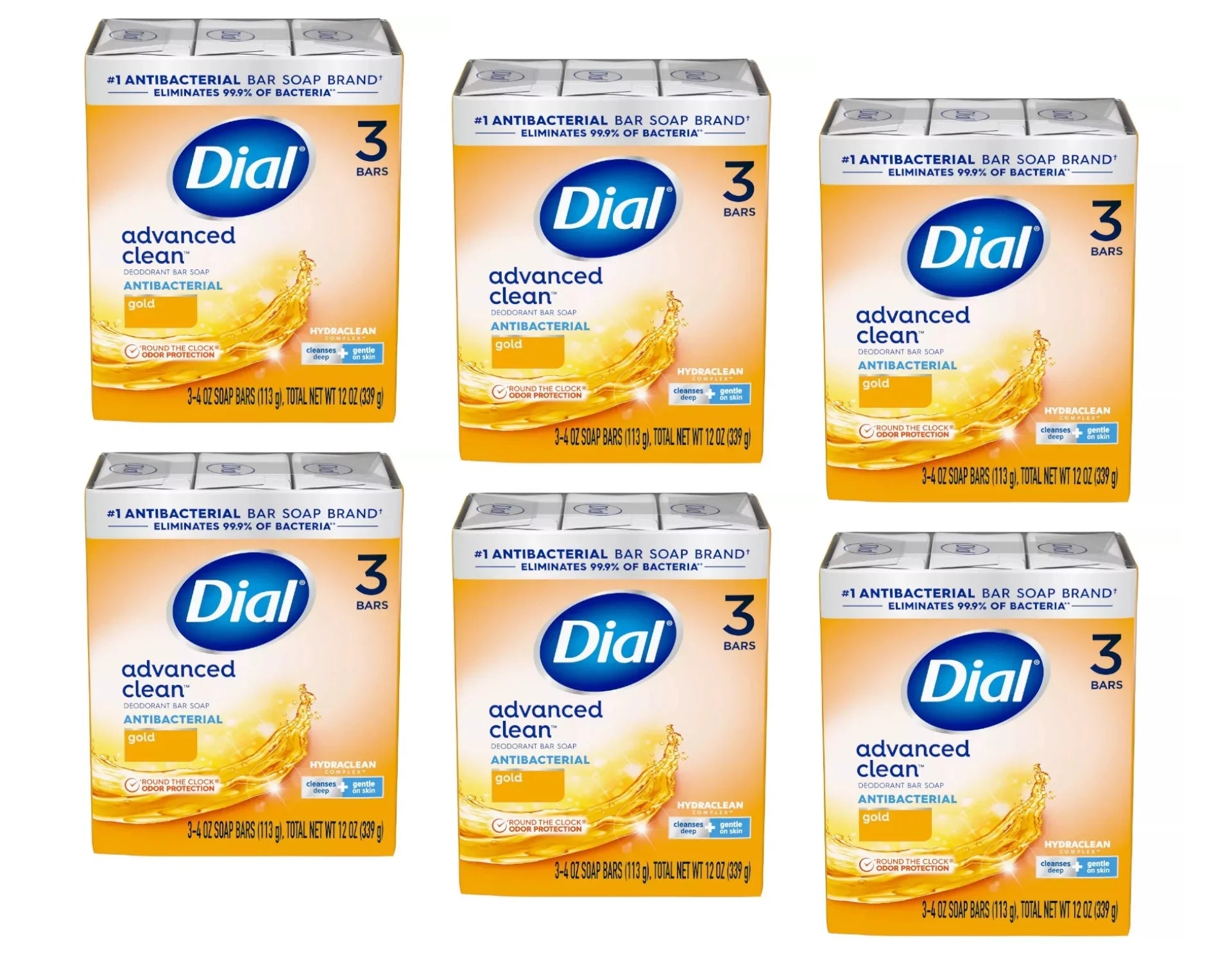 Dial Antibacterial Deodorant Soap Bar, Gold, 4 oz bars, 3 ea (Pack of 6)