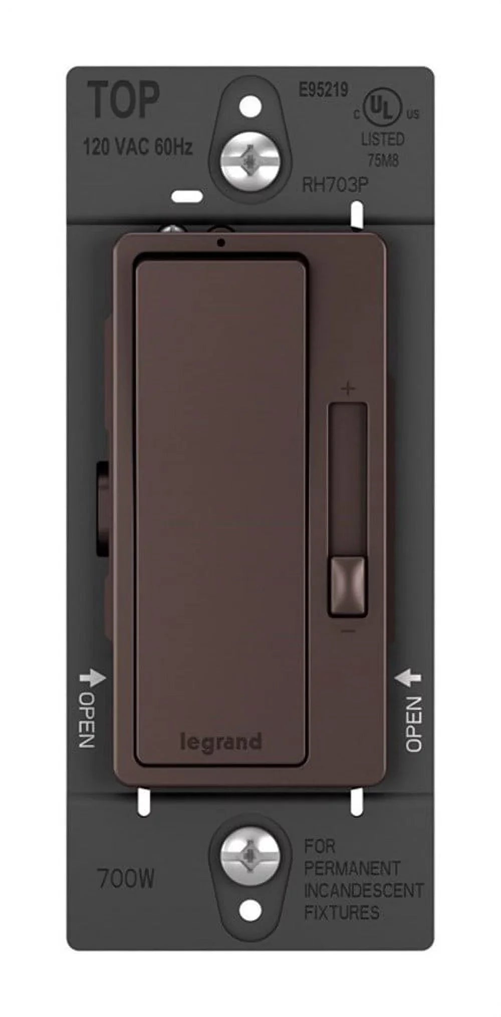 Legrand RH703PDBCCV4 Pass & Seymour Radiant 3-Way Slide Dimmer Switch, Dark Bronze, 700-Watt - Quantity 1