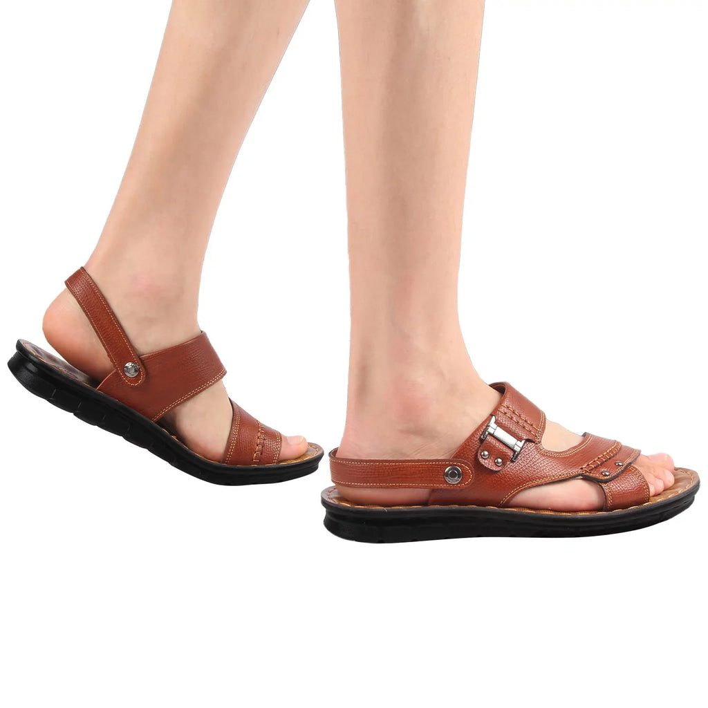 Sandals for Men Leather Hiking Sandals Men Summer Two Wear Buckle Strap Casual Open Toe Flat Soft Bottom Breathable Shoes Sandals