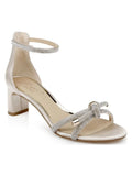Womens Silver Ankle Strap Rhinestone Lena Round Toe Block Heel Dress Heeled Sandal 5.5 M